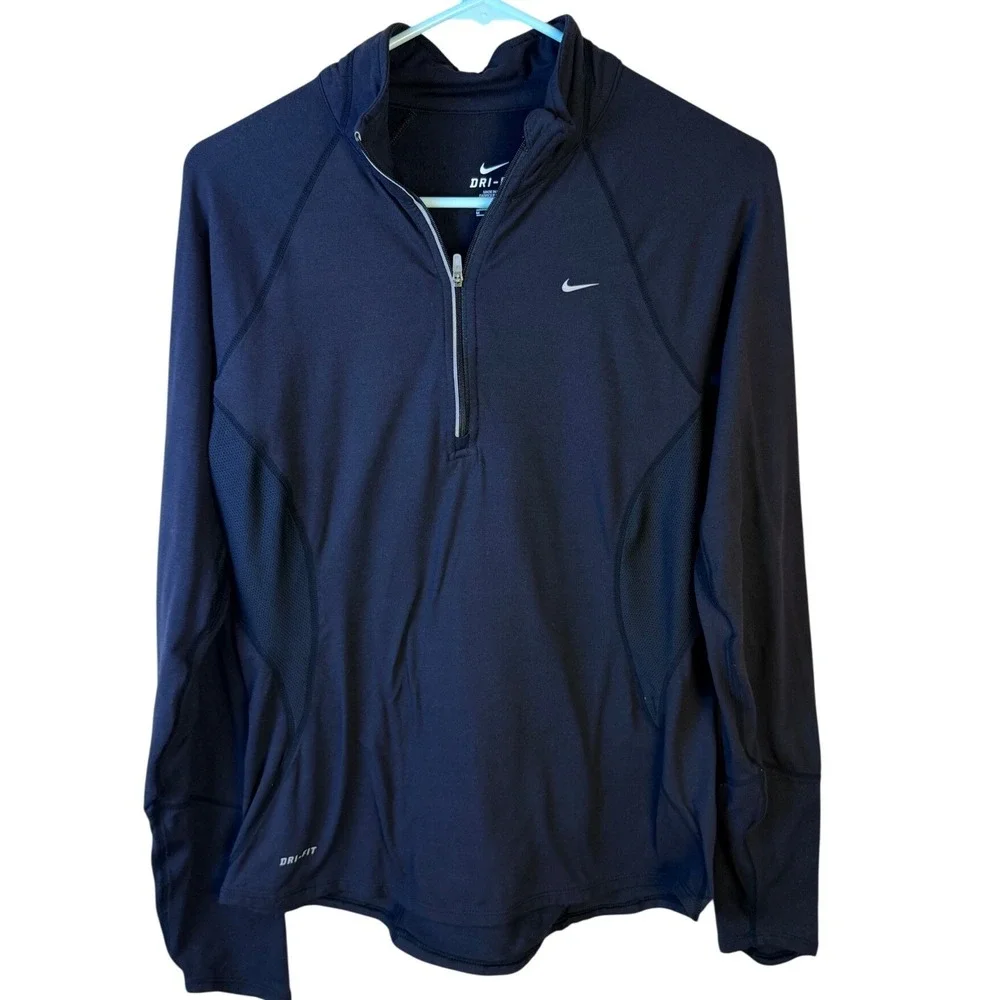Nike Womens Dri-FIT Quarter Zip Pullover Black Long Sleeve Running Top Medium